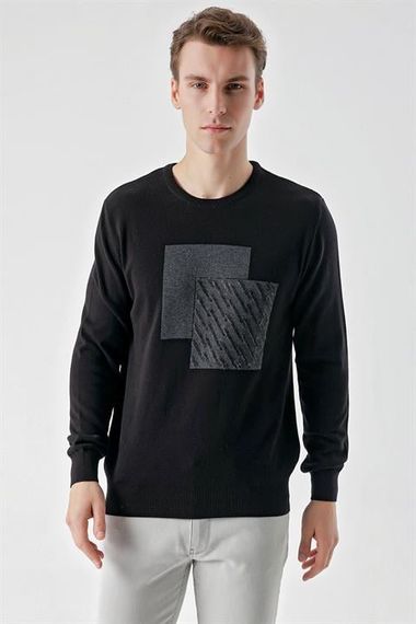 Morven Erkek Siyah Trend Roma Bisiklet Yaka Dynamic Fit Rahat Kesim Triko - fotoğraf 2