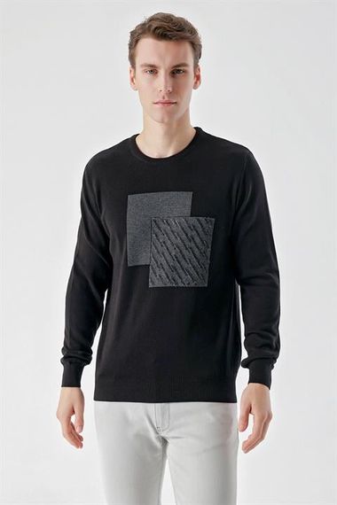 Morven Erkek Siyah Trend Roma Bisiklet Yaka Dynamic Fit Rahat Kesim Triko - fotoğraf 1