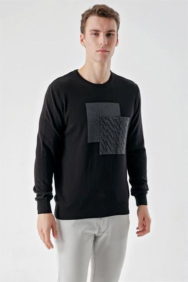 Morven Erkek Siyah Trend Roma Bisiklet Yaka Dynamic Fit Rahat Kesim Triko - fotoğraf 3