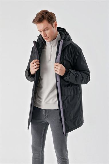 Мужская черная пуховка Morven с капюшоном, 100% полиэстер, кнопочная и молниевая застежка, длинные рукава, динамичная посадка - фото 2