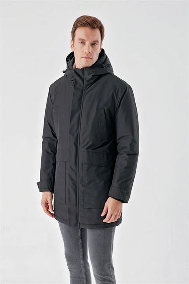 Мужская черная пуховка Morven с капюшоном, 100% полиэстер, кнопочная и молниевая застежка, длинные рукава, динамичная посадка - фото 5