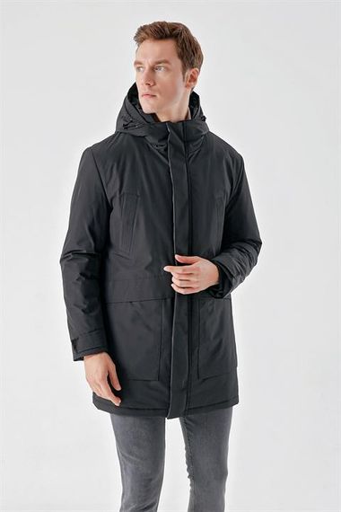 Мужская черная пуховка Morven с капюшоном, 100% полиэстер, кнопочная и молниевая застежка, длинные рукава, динамичная посадка - фото 4