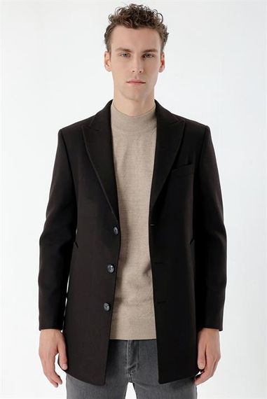 Morven Men's Black Plain Pattern Buttoned Pointed Collar Dynamic Fit Stash Coat - photo 1