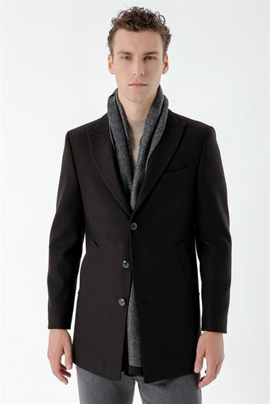 Morven Men's Black Plain Pattern Buttoned Pointed Collar Dynamic Fit Stash Coat - photo 4