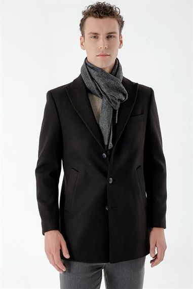 Morven Men's Black Plain Pattern Buttoned Pointed Collar Dynamic Fit Stash Coat - photo 3