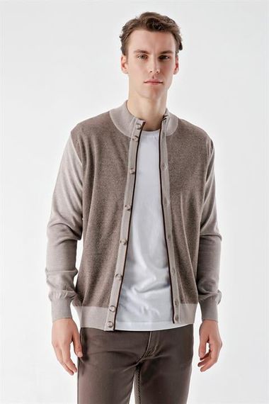 Morven Men's LIGHT BROWN Trend Eyelet Buttoned Knitwear Cardigan - photo 1