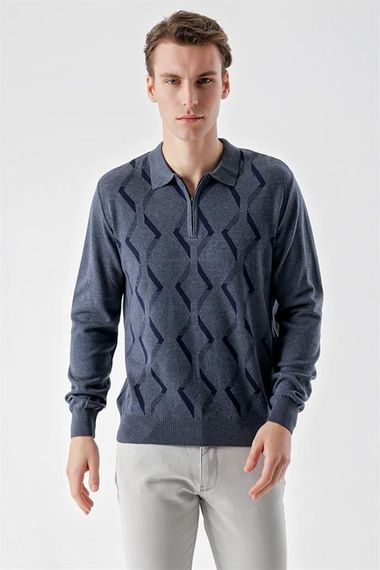 Чоловіча індиго футболка поло з капюшоном, динамічний крій, 50% бавовна, 50% акрил, довгий рукав, модель 3XL, M - фото 2