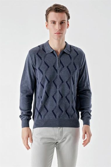 Чоловіча індиго футболка поло з капюшоном, динамічний крій, 50% бавовна, 50% акрил, довгий рукав, модель 3XL, M - фото 1