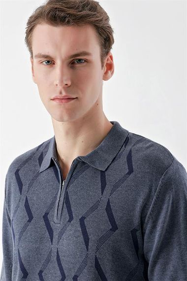 Чоловіча індиго футболка поло з капюшоном, динамічний крій, 50% бавовна, 50% акрил, довгий рукав, модель 3XL, M - фото 4