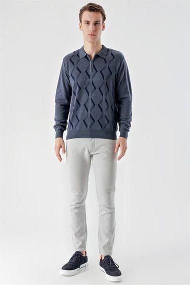 Чоловіча індиго футболка поло з капюшоном, динамічний крій, 50% бавовна, 50% акрил, довгий рукав, модель 3XL, M - фото 5