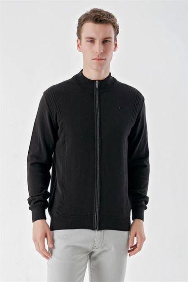 Morven Men's Black Trend Jacquard Zippered Knitwear Cardigan - photo 2