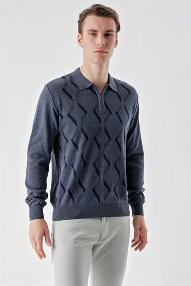 Чоловіча індиго футболка поло з капюшоном, динамічний крій, 50% бавовна, 50% акрил, довгий рукав, модель 3XL, M - фото 3