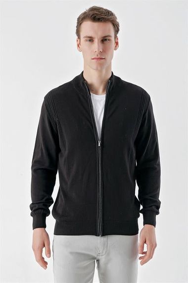 Morven Men's Black Trend Jacquard Zippered Knitwear Cardigan - photo 5