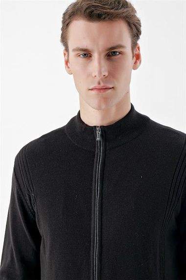 Morven Men's Black Trend Jacquard Zippered Knitwear Cardigan - photo 4