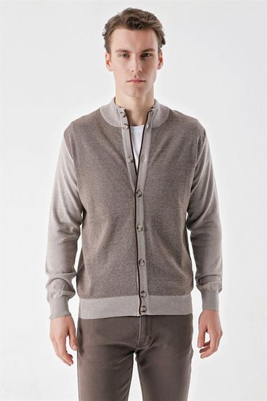 Morven Men's LIGHT BROWN Trend Eyelet Buttoned Knitwear Cardigan - photo 4