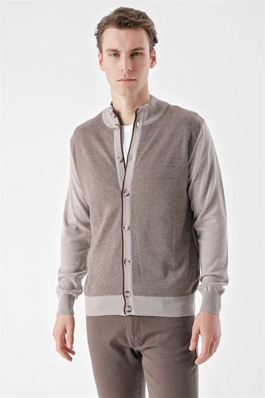 Morven Men's LIGHT BROWN Trend Eyelet Buttoned Knitwear Cardigan - photo 5