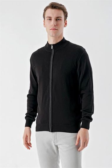 Morven Men's Black Trend Jacquard Zippered Knitwear Cardigan - photo 3