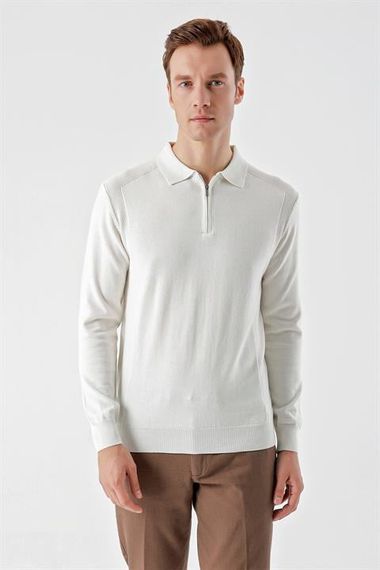 Чоловіча поло-футболка Morven кольору екру з динамичною посадкою, замком на блискавці, 50% бавовна та 50% акрил, довгий рукав - фото 3