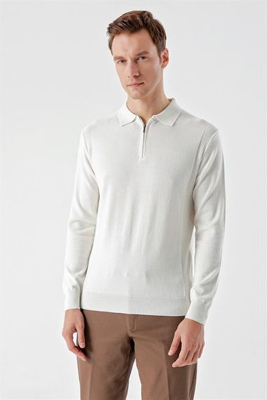 Чоловіча поло-футболка Morven кольору екру з динамичною посадкою, замком на блискавці, 50% бавовна та 50% акрил, довгий рукав - фото 2