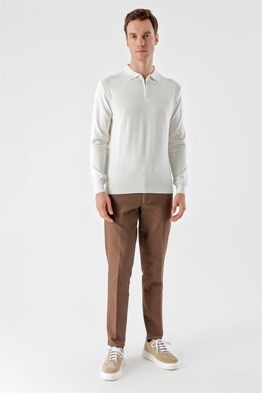 Чоловіча поло-футболка Morven кольору екру з динамичною посадкою, замком на блискавці, 50% бавовна та 50% акрил, довгий рукав - фото 5