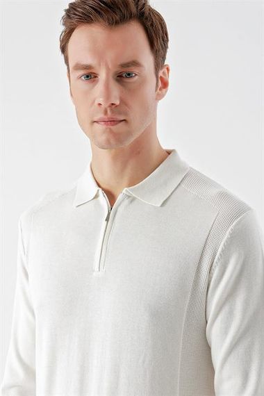 Чоловіча поло-футболка Morven кольору екру з динамичною посадкою, замком на блискавці, 50% бавовна та 50% акрил, довгий рукав - фото 4