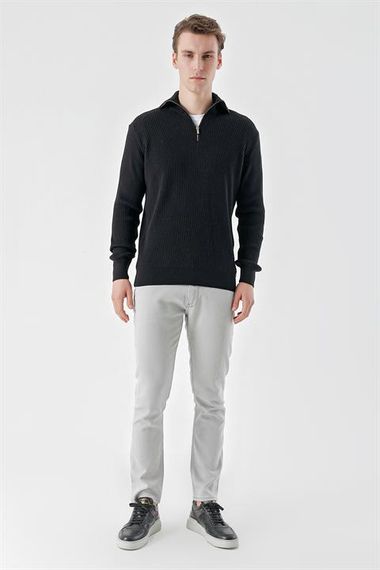 Чоловіча чорна стейк-поло з блискавкою, динамічний фіт, зручний крій, 50% бавовна, 50% акрил, довгий рукав - фото 5