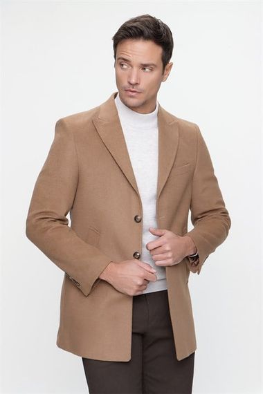  Morven Men's Beige Straight Dynamic Fit Comfortable Cut Pointed Collar Coat - photo 5