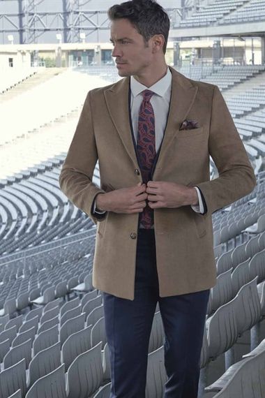  Morven Men's Beige Straight Dynamic Fit Comfortable Cut Pointed Collar Coat - photo 1