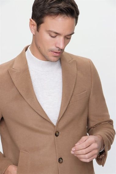  Morven Men's Beige Straight Dynamic Fit Comfortable Cut Pointed Collar Coat - photo 2