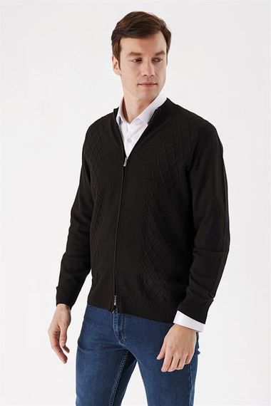Morven Men's Black Zippered Dynamic Fit Patterned Cardigan - photo 2