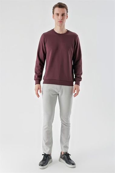 Мужская базовая свитер-футболка с круглым вырезом Morven, цвет баклажан, 100% хлопок, длинные рукава, динамичная посадка, без карманов - фото 5