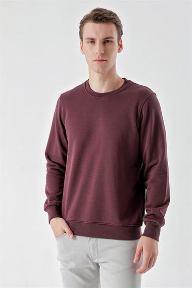 Мужская базовая свитер-футболка с круглым вырезом Morven, цвет баклажан, 100% хлопок, длинные рукава, динамичная посадка, без карманов - фото 3