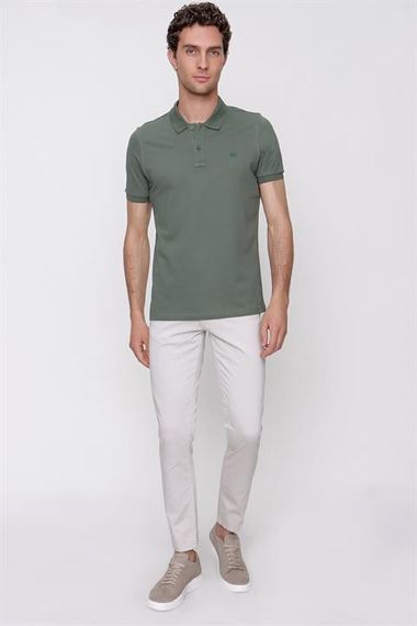 Erkek Haki Basic Düz %100 Pamuk Slim Fit Dar Kesim Kısa Kollu Polo Yaka Tişört - фото 4