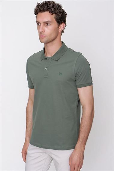 Erkek Haki Basic Düz %100 Pamuk Slim Fit Dar Kesim Kısa Kollu Polo Yaka Tişört - фото 2