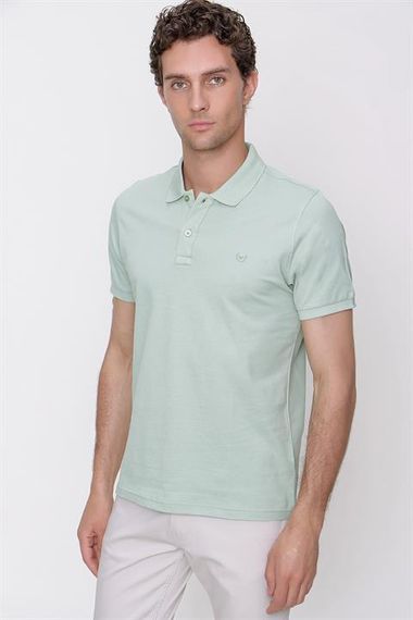 Erkek Su Yeşili Basic Düz %100 Pamuk Slim Fit Dar Kesim Kısa Kollu Polo Yaka Tişört - photo 1
