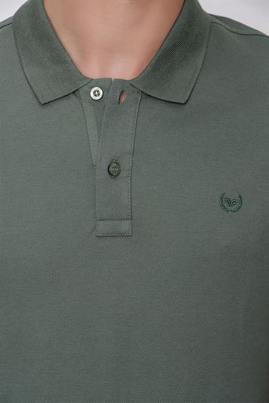 Erkek Haki Basic Düz %100 Pamuk Slim Fit Dar Kesim Kısa Kollu Polo Yaka Tişört - фото 5
