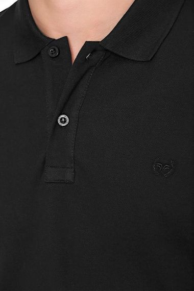 Erkek Siyah Basic Düz %100 Pamuk Slim Fit Dar Kesim Kısa Kollu Polo Yaka Tişört - photo 5