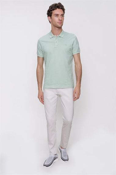 Erkek Su Yeşili Basic Düz %100 Pamuk Slim Fit Dar Kesim Kısa Kollu Polo Yaka Tişört - photo 4