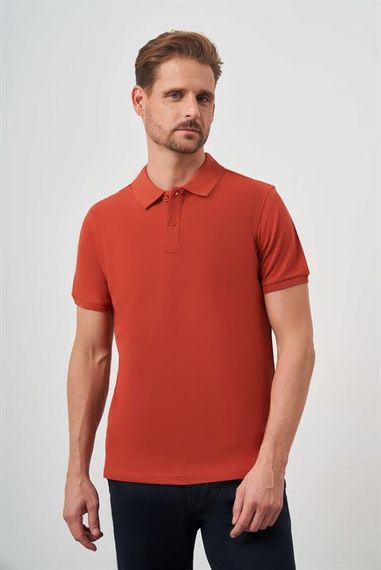 Erkek Tarçın Basic Düz %100 Pamuk Slim Fit Dar Kesim Kısa Kollu  Polo Yaka Tişört - fotoğraf 2