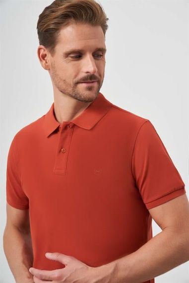 Erkek Tarçın Basic Düz %100 Pamuk Slim Fit Dar Kesim Kısa Kollu  Polo Yaka Tişört - fotoğraf 3
