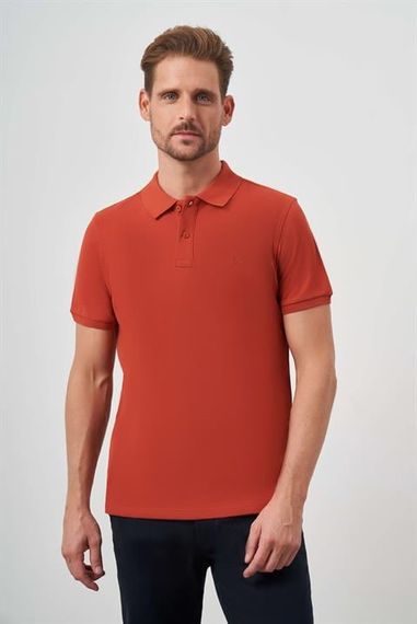 Erkek Tarçın Basic Düz %100 Pamuk Slim Fit Dar Kesim Kısa Kollu  Polo Yaka Tişört - fotoğraf 1
