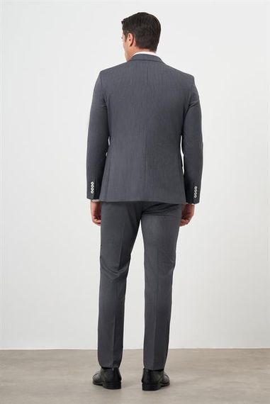 Morven Erkek Füme Poliviskon Trend Yelekli Çizgili Desen Slim Fit  Sivri Yaka Takım Elbise - photo 5