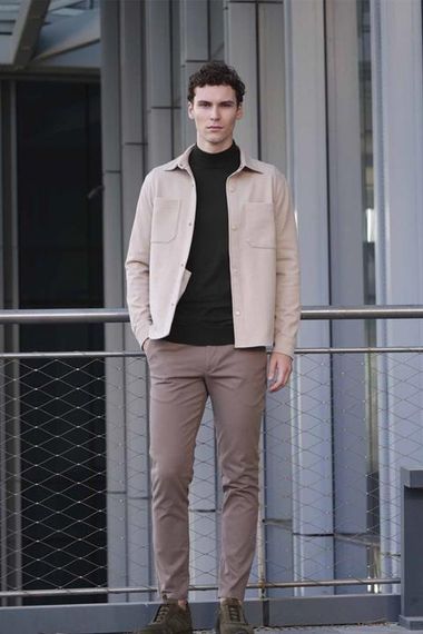 Morven Erkek Bej Çıtçıtlı Yan Cepli Dynamic Fit Kısa Gömlek Mont - фото 2