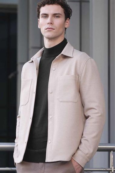 Morven Erkek Bej Çıtçıtlı Yan Cepli Dynamic Fit Kısa Gömlek Mont - фото 5