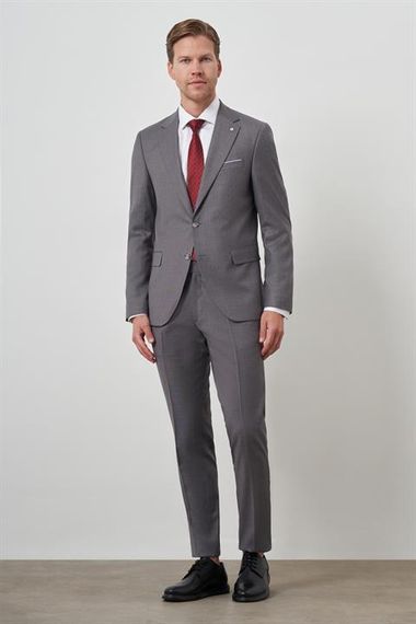Morven Erkek Gri Poliviskon Slim Fit Mono Yaka Takım Elbise - صورة 2