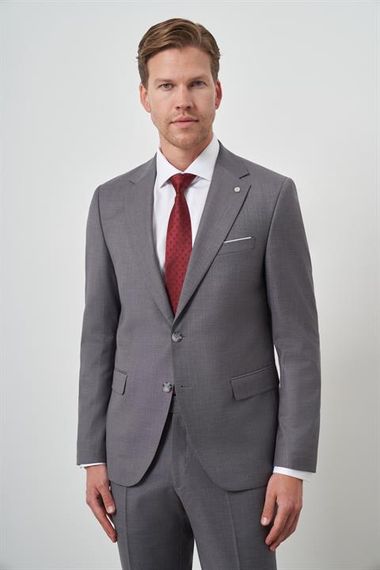 Morven Erkek Gri Poliviskon Slim Fit Mono Yaka Takım Elbise - صورة 1