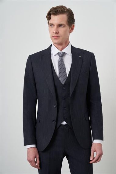 Morven Erkek Lacivert Trend Yelekli Slim Fit  Sivri Yaka Takım Elbise - fotoğraf 1