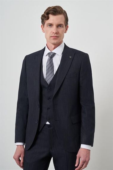 Morven Erkek Lacivert Trend Yelekli Slim Fit  Sivri Yaka Takım Elbise - fotoğraf 3