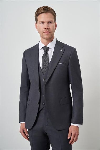 Morven Erkek Füme Poliviskon Slim Fit Yelekli Mono Yaka Takım Elbise - صورة 1