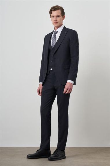 Morven Erkek Lacivert Trend Yelekli Slim Fit  Sivri Yaka Takım Elbise - fotoğraf 5